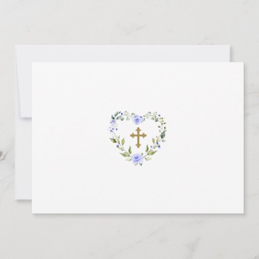 魅力的金ゴールドクロスフローラボーイフォトバプテスマ 招待状 (裏面)