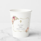 魅力的金ゴールドフレーム赤面ピンクフローラバプテスマ 紙コップ (裏面)