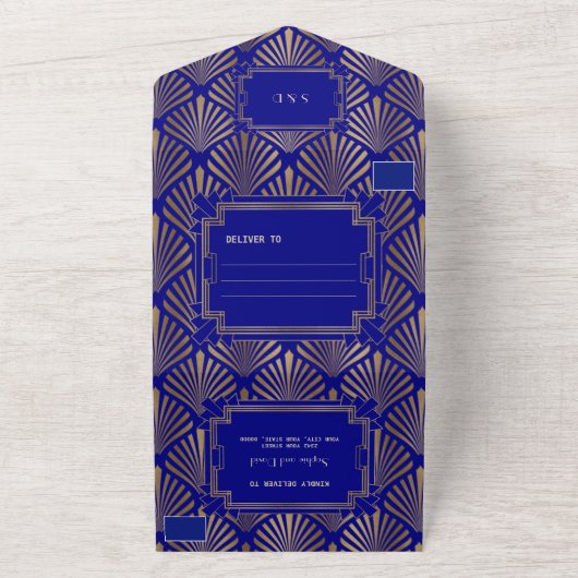 魅力的金ゴールド素晴らしギャツビーが20秒の声を結婚上げる オールインワン招待状 (外側)