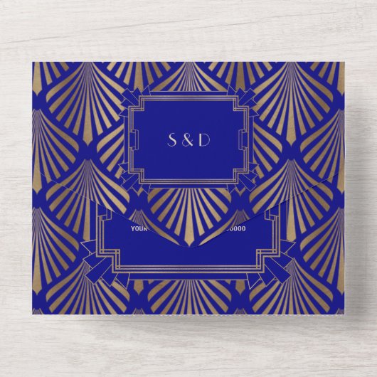 魅力的金ゴールド素晴らしギャツビーが20秒の声を結婚上げる オールインワン招待状 (裏面)