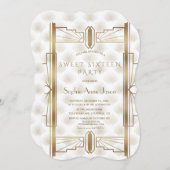 魅力的金ゴールド素晴らしギャツビーアールデコ1920s SWEET 16 招待状 (正面/裏面)