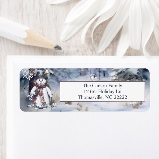 魅力的雪だるま水彩冬の森の住所 ラベル (インサイチュ)