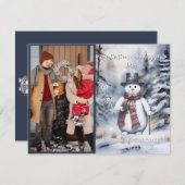 魅力的雪だるま水彩冬の森の写真 シーズンカード (正面/裏面)