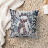 魅力的雪だるま水彩冬の森 クッション (ブランケット)