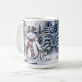 魅力的雪だるま水彩冬の森 コーヒーマグカップ (正面左)