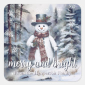 魅力的雪だるま水彩冬の森 スクエアシール (正面)