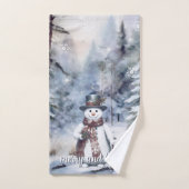 魅力的雪だるま水彩冬の森 バスタオルセット (ハンドタオル)