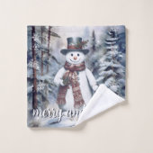 魅力的雪だるま水彩冬の森 バスタオルセット (ウォッシュタオル)