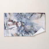 魅力的雪だるま水彩冬の森 バスタオルセット (ハンドタオル)