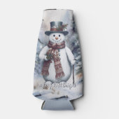 魅力的雪だるま水彩冬の森 ボトルクーラー (正面)