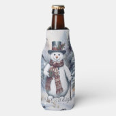 魅力的雪だるま水彩冬の森 ボトルクーラー (ボトル正面)