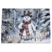 魅力的雪だるま水彩冬の森 ラージペーパーバッグ (正面)