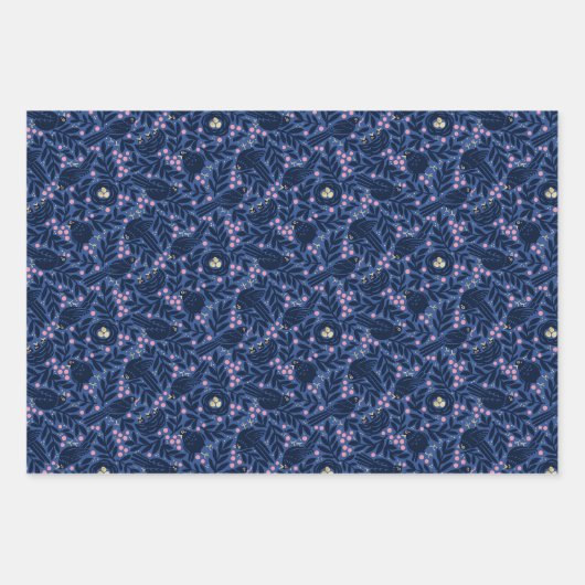 魅力的青ビクトリアンとピンクのフローラ ラッピングペーパーシート (正面2)