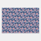 魅力的青ビクトリアンとピンクのフローラ ラッピングペーパーシート (正面)