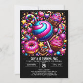 魅力的鮮やかなキャンディランドデジタル誕生日 招待状 (正面)