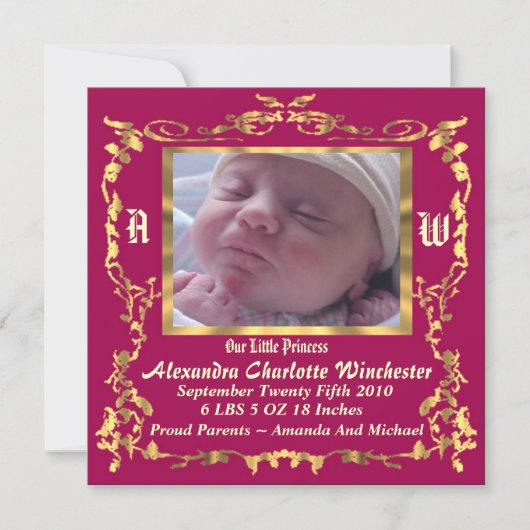 魅力的&ユニークベビー誕生発表 案内状 (正面)