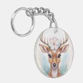 魅力的&自然インスパイア鹿（花あり） キーホルダー (正面左)