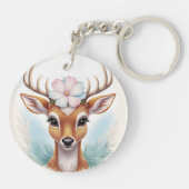 魅力的&自然インスパイア鹿（花あり） キーホルダー (裏面)
