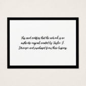 魅力的Black Mini Certificate of Authenticity (裏面)