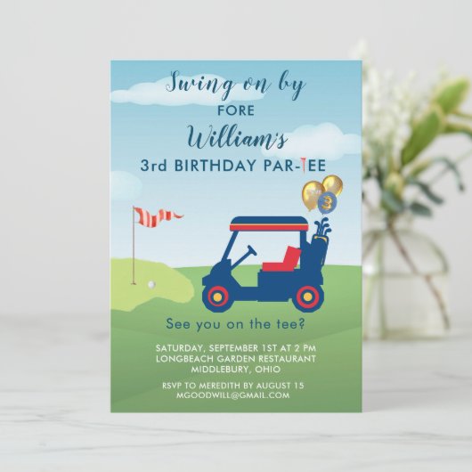 魅力的Boy Golf Cart Par-Tee 3rd Birthday 招待状 (スタンド正面)