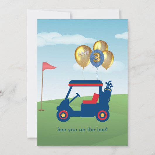 魅力的Boy Golf Cart Par-Tee 3rd Birthday 招待状 (裏面)