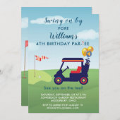 魅力的Boy Golf Cart Par-tee 4th Birthday 招待状 (正面/裏面)