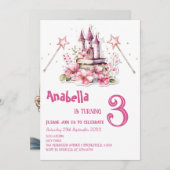 魅惑おとぎ話ピンク子供の誕生日パーティー 招待状 (正面/裏面)