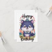 魅惑お洒落狼デジタル誕生日 カード (正面/裏面インサイチュ)