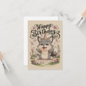 魅惑かわいらし狼デジタル誕生日 カード (正面/裏面インサイチュ)