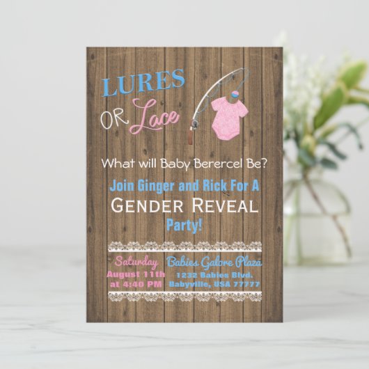 魅惑かレースの木の性はベビーシャワーを明らかにします 招待状 (スタンド正面)