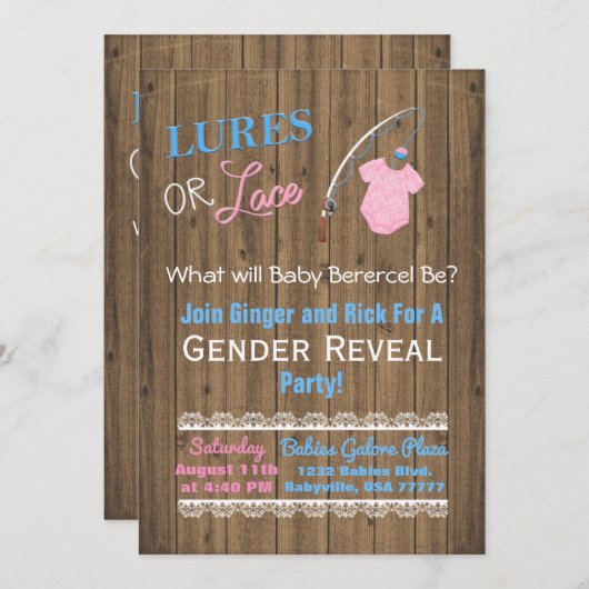魅惑かレースの木の性はベビーシャワーを明らかにします 招待状 (正面/裏面)