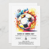 魅惑されたサッカーの子どもたちの印刷可能な誕生日 招待状 (正面/裏面)