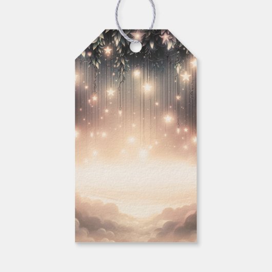 魅惑されたスカイツリーの輝く星と雲 ギフトタグ (裏面)