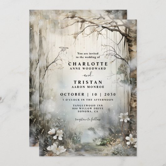 魅惑されたファンタジーフォレスト結婚の霧 招待状 (正面/裏面)