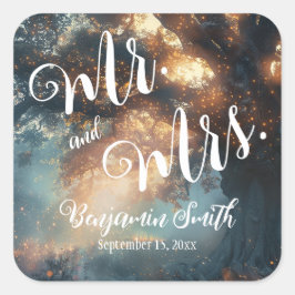 魅惑されたフォレストオークツリーフェアリー結婚ライト スクエアシール