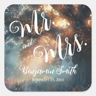 魅惑されたフォレストオークツリーフェアリー結婚ライト スクエアシール