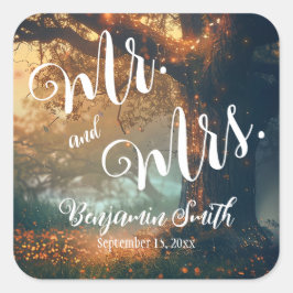 魅惑されたフォレストオークツリーフェアリー結婚ライト スクエアシール