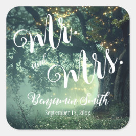 魅惑されたフォレストオークツリーフェアリー結婚ライト スクエアシール