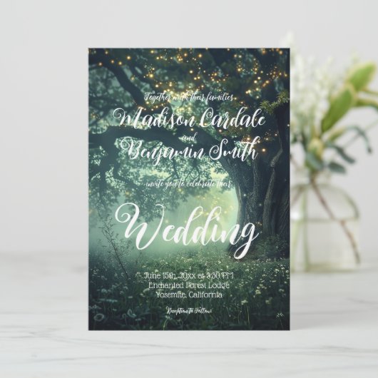 魅惑されたフォレストオークツリーフェアリー結婚ライト 招待状 (スタンド正面)