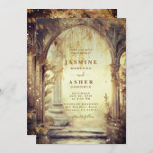 魅惑されたフォレストポータル結婚金ゴールド 招待状 (正面/裏面)