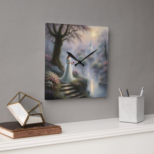 魅惑された城庭プリンセス スクエア壁時計 (オフィス)