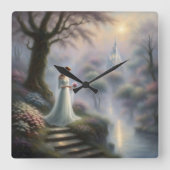 魅惑された城庭プリンセス スクエア壁時計 (正面)