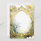 魅惑された森のポータル金ゴールドフレーム結婚ツリー 招待状 (裏面)