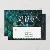 魅惑された森の木フェアリーライトRSVP応答 招待状 (正面/裏面)