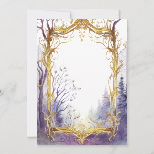魅惑された森の結婚ポータルの金ゴールドの結婚木 招待状 (裏面)