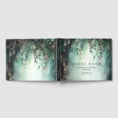 魅惑された森の魔法のつる植物グリーン結婚金ゴールド ゲストブック (全面)