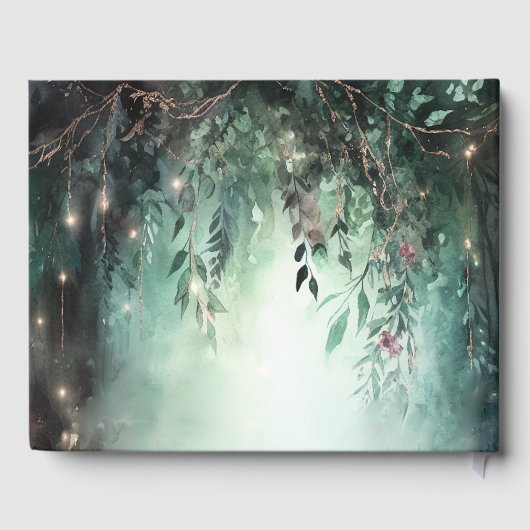 魅惑された森の魔法のつる植物グリーン結婚金ゴールド ゲストブック (裏面)