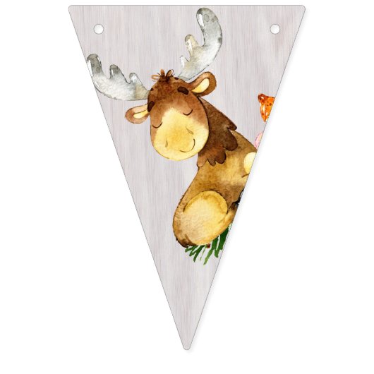 魅惑された森林動物のパーソナライズされた誕生日 バンティングフラッグ (第1の旗)