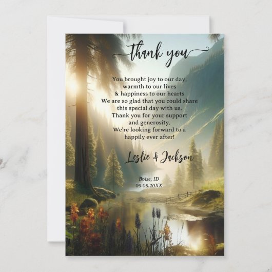 魅惑された森結婚の山の写真 サンキューカード (正面)