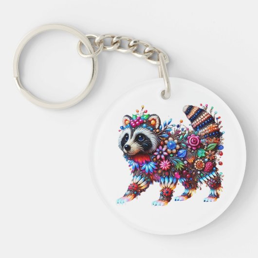 魅惑された白熱［赤熱］光を放つラクーン キーホルダー (正面)